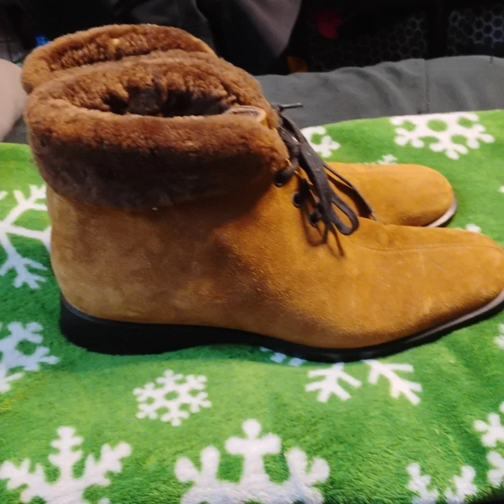 Brown Suede Fur-Lined Boots - Picture 3 of 8